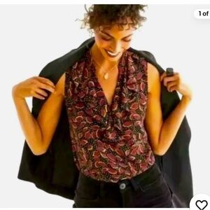 Cabi Style 4071 Study Top Multicolor Floral V-Neck Ruffle Sleeveless XL